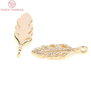 6PCS 5x15MM 24K Champagne Feather Charms Pendants DIY Jewelry Making