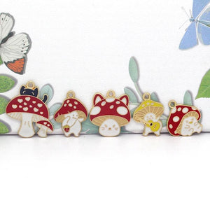 10pcs Cat Mushroom Alloy Charms Cartoon Pendants DIY Jewelry Make