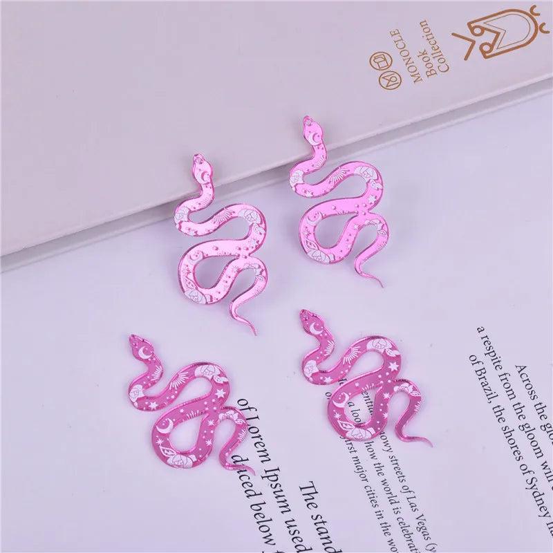 10pcs Pink Moon Flower Snake Acrylic Charms DIY Jewelry