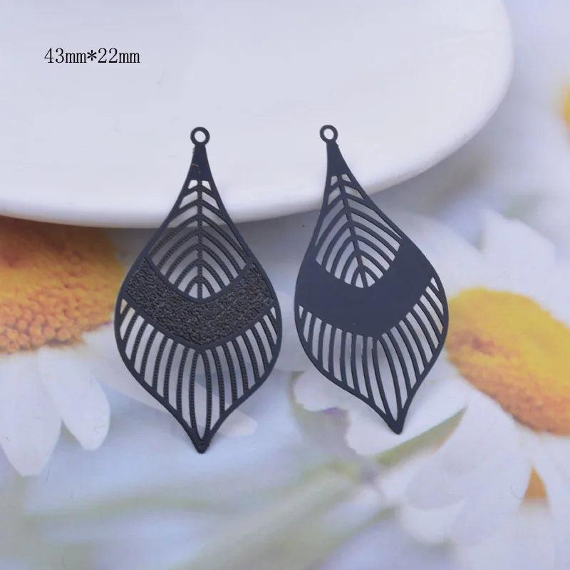 6pcs Brass Round Leaves Charms Big Drop Earring DIY Making Pendant