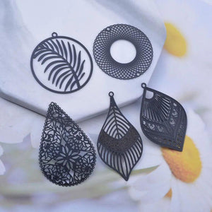 6pcs Brass Round Leaves Charms Big Drop Earring DIY Making Pendant