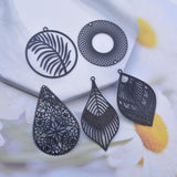6pcs Brass Round Leaves Charms Big Drop Earring DIY Making Pendant