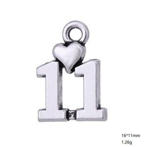 Heart Number Charm Silver Pendant for Jewelry Making Necklace Date Memorial