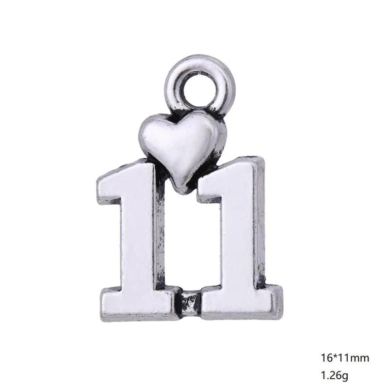 Heart Number Charm Silver Pendant for Jewelry Making Necklace Date Memorial