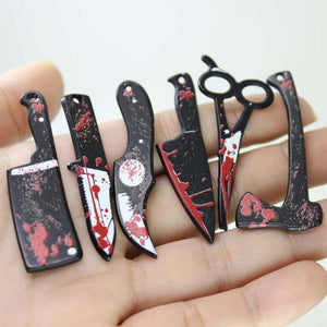 10Pcs/Lot Bloody Scissors Dagger Resin Halloween Charms Pendant