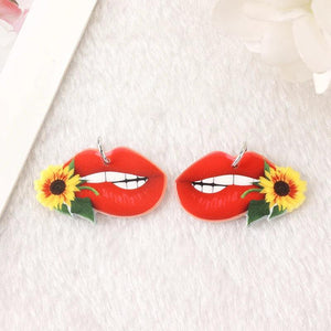 10Pcs Sunflower Red Lips Charms Acrylic Jewelry Findings