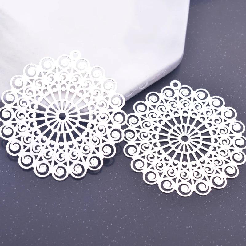 6pcs 42*44mm Rose Big Flower Charms Silver Earring Pendant DIY Jewelry