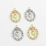 Enamel Tulip Flowers Coin Charms 6pcs/lot DIY Jewelry Making