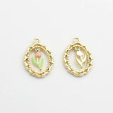 Enamel Tulip Flowers Coin Charms 6pcs/lot DIY Jewelry Making