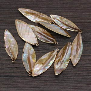 4Pcs Shell Pendant Mother Of Pearl Golden Leaf for Jewelry Making DIY