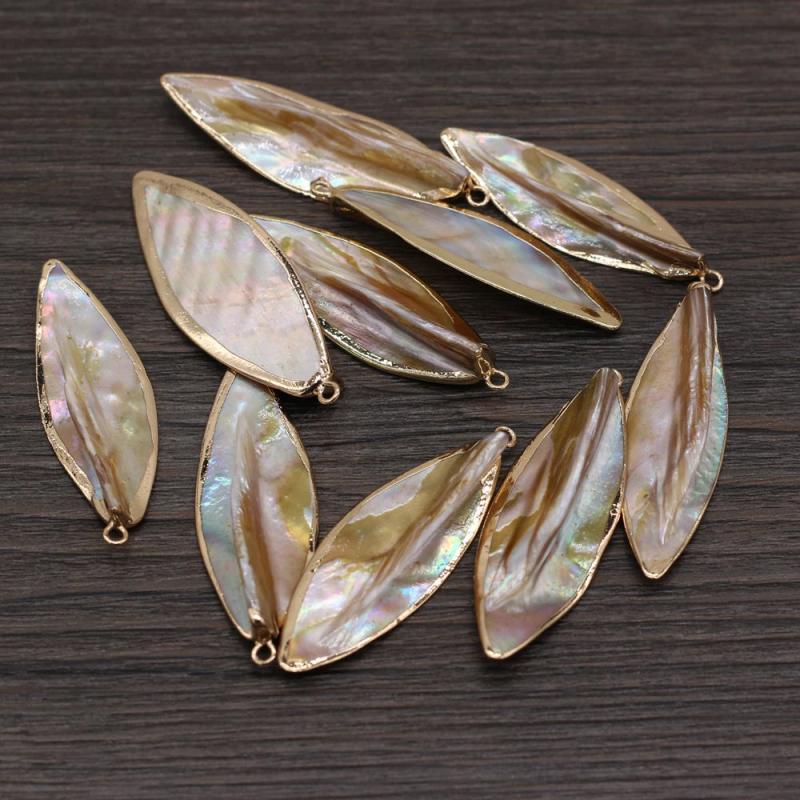 4Pcs Shell Pendant Mother Of Pearl Golden Leaf for Jewelry Making DIY