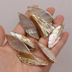 4Pcs Shell Pendant Mother Of Pearl Golden Leaf for Jewelry Making DIY
