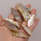 4Pcs Shell Pendant Mother Of Pearl Golden Leaf for Jewelry Making DIY