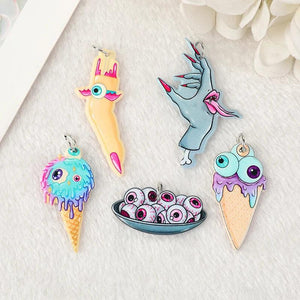 10 Pcs Halloween Eyeball Ice Cream Finger Charms Acrylic Findings Jewelry DIY