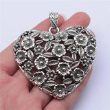 1pcs Antique Silver Hollow Flower Heart Charms Pendant For Jewelry Making
