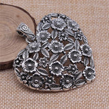 1pcs Antique Silver Hollow Flower Heart Charms Pendant For Jewelry Making