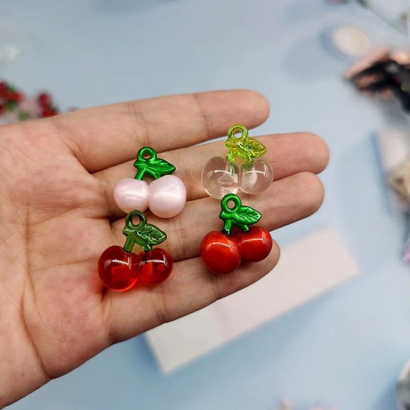 10pcs Resin Red Pink Cherry Charms Pendant DIY Jewelry Making C488-1