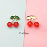 10pcs Enamel Cherry Charms Metal Fruit Crystal Pendants