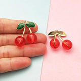 10pcs Enamel Cherry Charms Metal Fruit Crystal Pendants