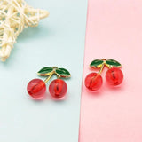 10pcs Enamel Cherry Charms Metal Fruit Crystal Pendants