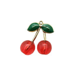 10pcs Enamel Cherry Charms Metal Fruit Crystal Pendants