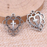 20pcs Heart Cross Charms DIY Jewelry Findings Antique Silver Pendant