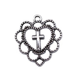 20pcs Heart Cross Charms DIY Jewelry Findings Antique Silver Pendant