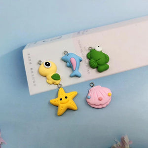 10pcs Marine Organism Resin Charms Starfish Turtle Dolphin Scallop Pendant
