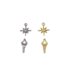 5pcs 8mm Stainless Steel Star and Key Coin Charms Pendant DIY Jewelry