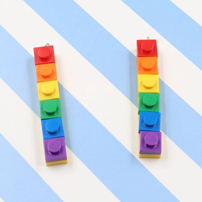 10pcs Rainbow Building Block Keychain Charms Brick Toy Pendant