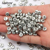 Silver Letter Beads 4X7MM Acrylic Random Alphabet Loose Beads