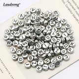 Silver Letter Beads 4X7MM Acrylic Random Alphabet Loose Beads
