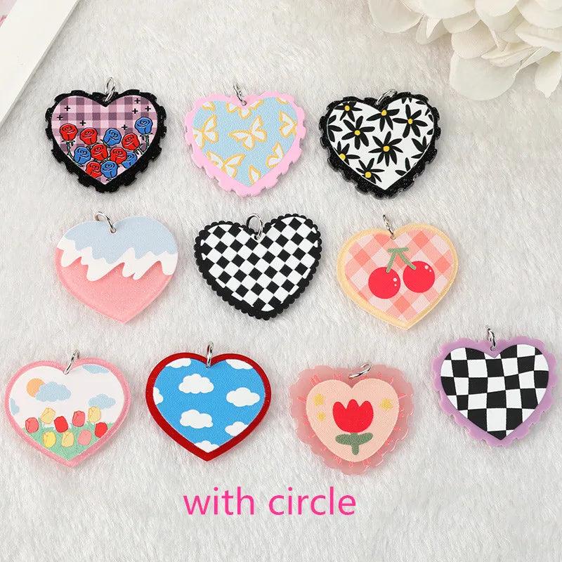 10 Pcs Acrylic Heart Charms Flower Cherry Butterfly Clouds Pendant 38*33mm DIY