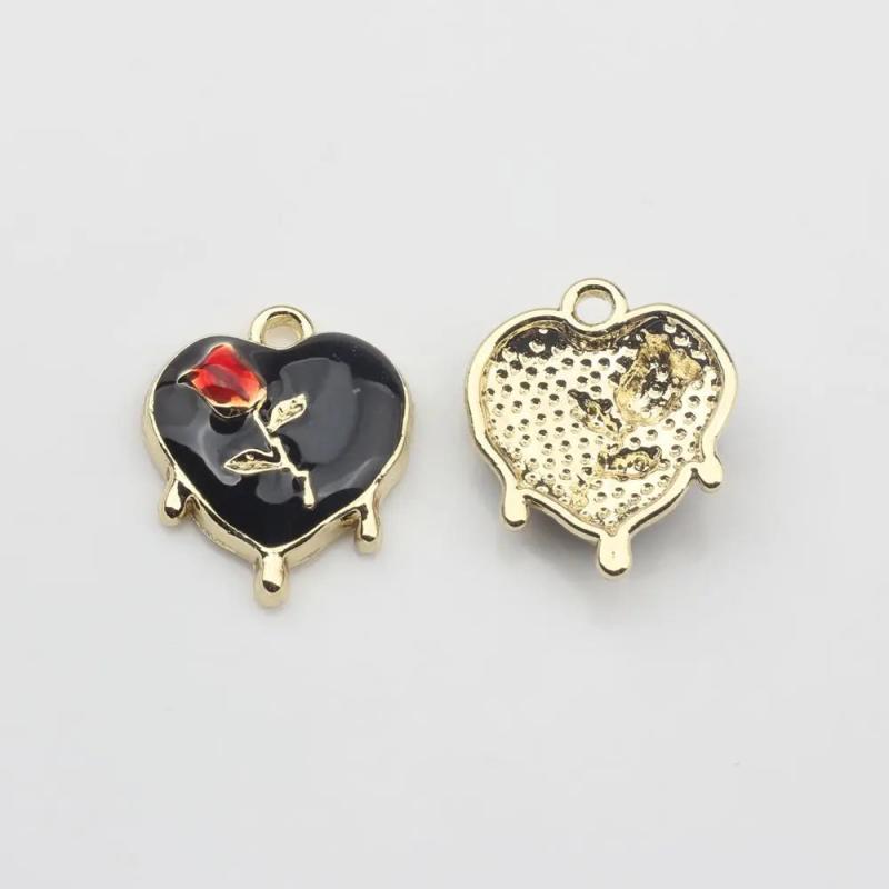 Heart Enamel Rose Flower Charms Lot DIY Jewelry Making Finding