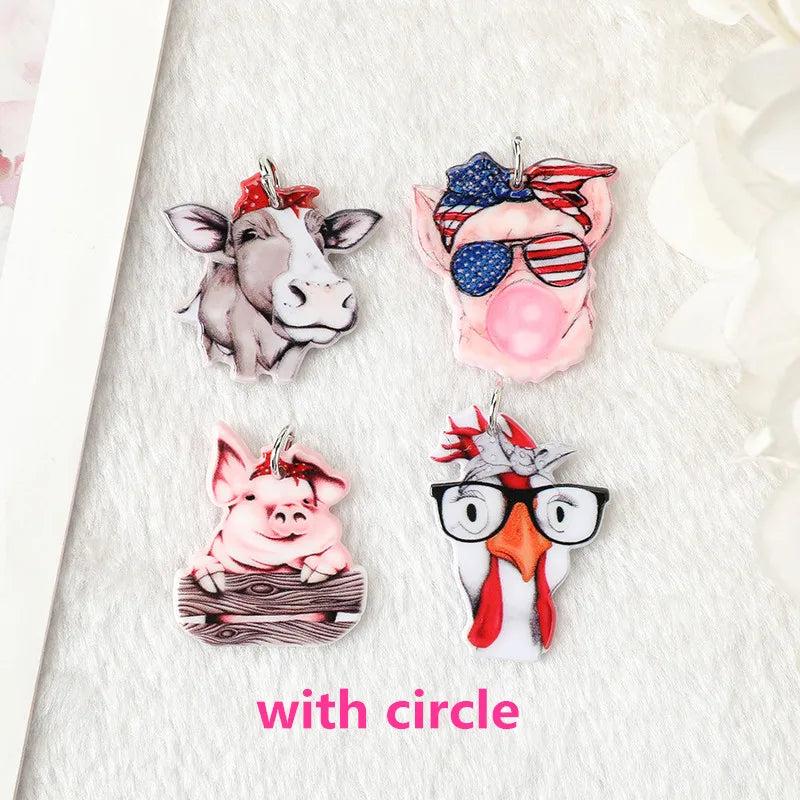 8Pcs Animal Charms Cow Pig Heifer for DIY Pendant Necklace Earring