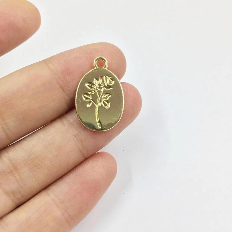 20pcs 12*18mm Oval Rose Flower Print Charms Pendant DIY Necklace