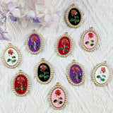 10pcs Enamel Metal Charms Pearl Rose Pendants for DIY Necklaces