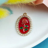 10pcs Enamel Metal Charms Pearl Rose Pendants for DIY Necklaces