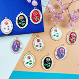 10pcs Enamel Metal Charms Pearl Rose Pendants for DIY Necklaces