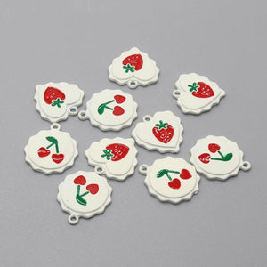 10pcs Enamel Strawberry Cherry Charms for Jewelry Making