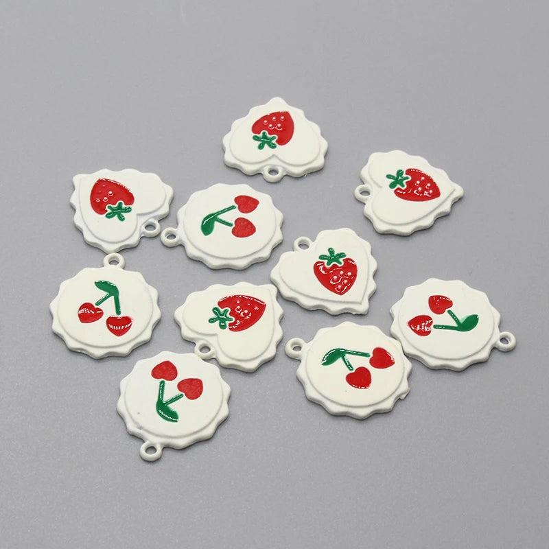 10pcs Enamel Strawberry Cherry Charms for Jewelry Making
