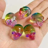Colorful Skull Figurine Glass Carved Crystal Skeleton Pendant