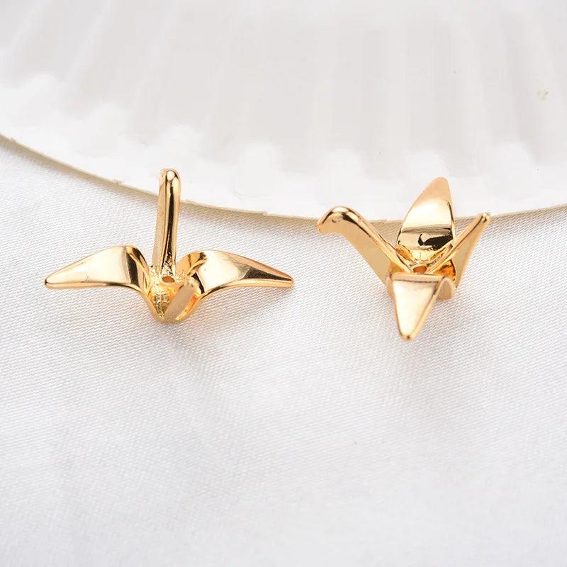 6pcs HighGold Origami Crane Charms DIY Eariings Jewelry Part
