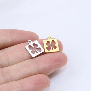 10pcs 10mm Stainless Steel High Polish Clover Pendant DIY Unfading Colorless