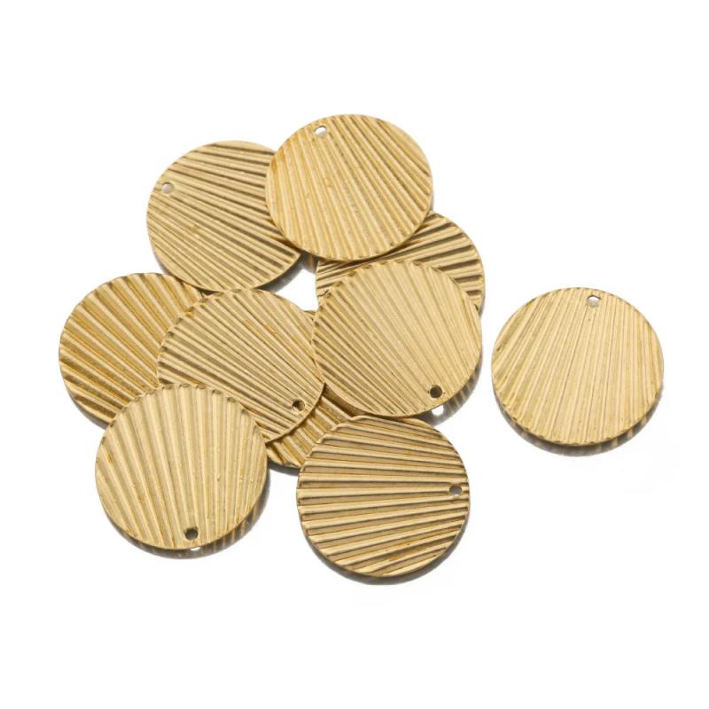 10Pcs Raw Brass Pleated Disc Charms Round Pendants For Diy Jewelry Making
