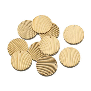 10Pcs Raw Brass Pleated Disc Charms Round Pendants For Diy Jewelry Making