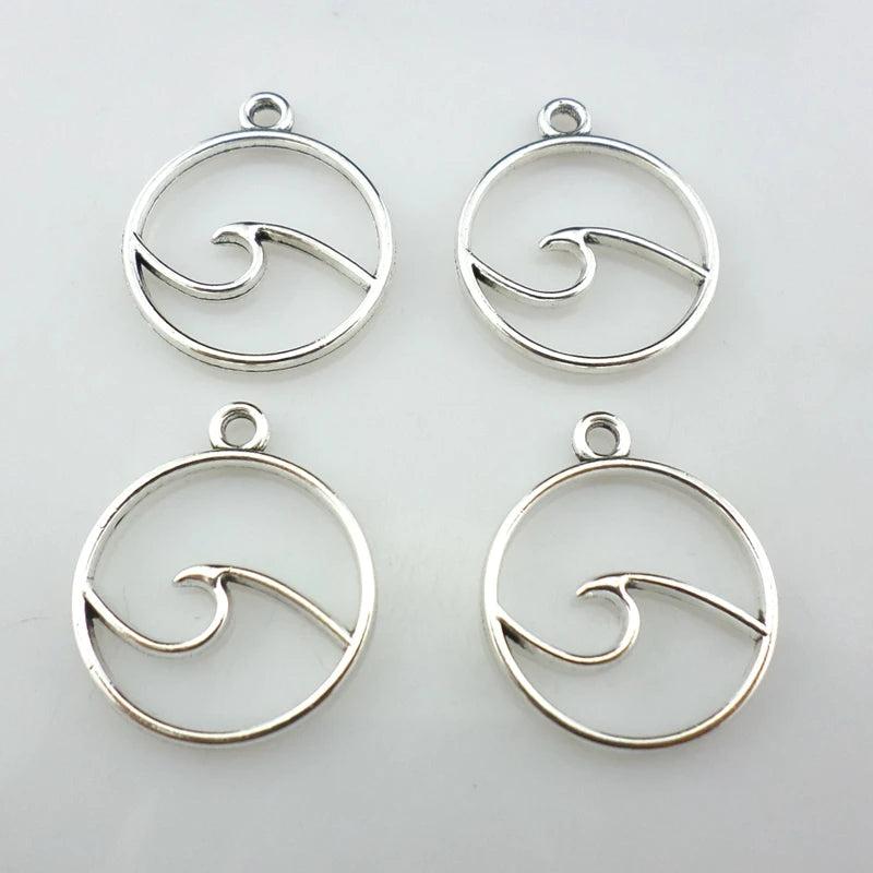 24pcs Tibetan Silver Ocean Wave Round Charms Pendants 20x23mm Jewelry Findings