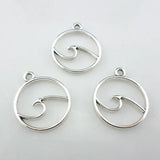 24pcs Tibetan Silver Ocean Wave Round Charms Pendants 20x23mm Jewelry Findings