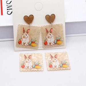 10pcs Acrylic Oil Painting Rabbit Earring Charms Animal Keychain Pendant