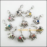 10Pcs Elephant Charms Crystal 18x20.5mm With Lobster Clasps